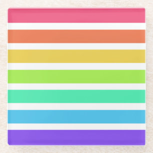 Bright rainbow stripes glass coaster