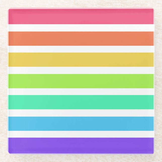 Bright rainbow stripes glass coaster (Front)