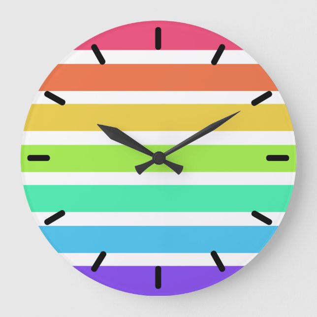 Bright rainbow stripes large clock (Front)
