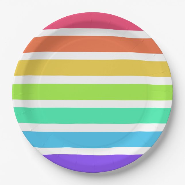 Bright rainbow stripes paper plate (Front)