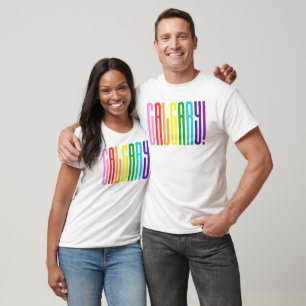 Bright Rainbow Text LGBTQ Calgary Pride LGBT T-Shirt