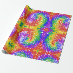 Bright Rainbow Tie Dye Swirl Wrapping Paper