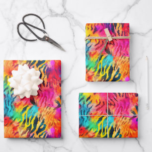 Bright Rainbow Tiger Stripes Wrapping Paper Sheet
