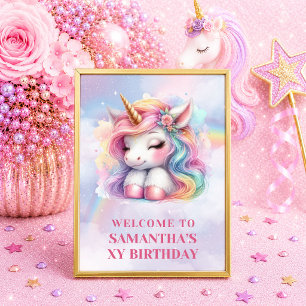Bright Rainbow Unicorn Girl Birthday Welcome Sign