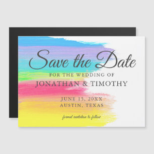 Bright Rainbow Watercolor LGBTQ Save the Date Magnetic Invitation