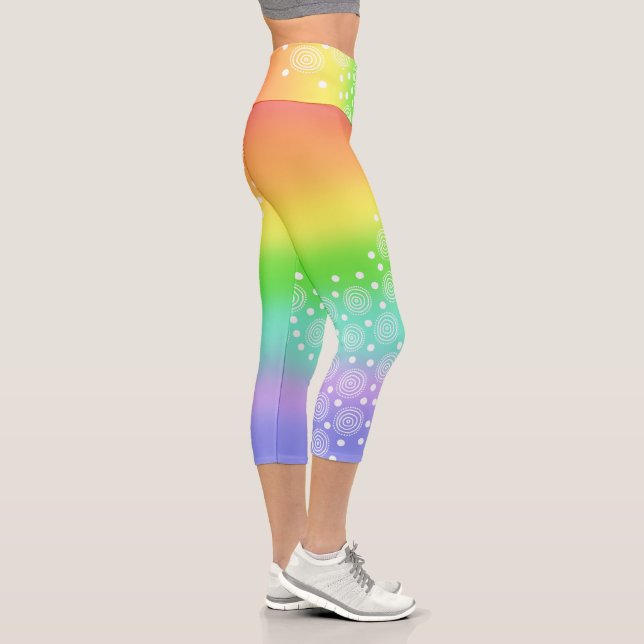 Bright Rainbow with Circles Capri Leggings (Right)