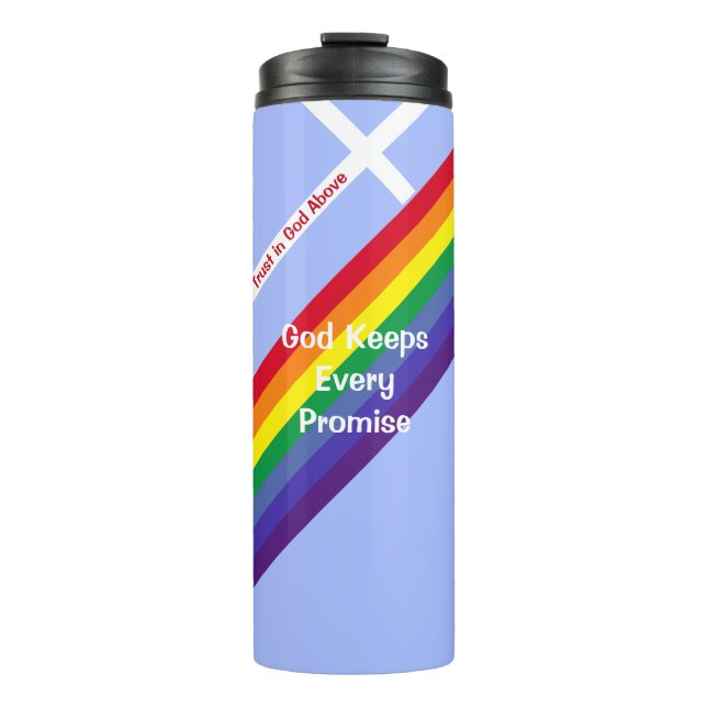 Bright Rainbow With Cross Inspirational Cute Blue Thermal Tumbler (Front)