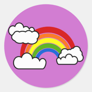 Bright Rainbow with Fluffy White Clouds Classic Round Sticker