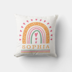Bright Rainbow with Hearts and Name Cushion