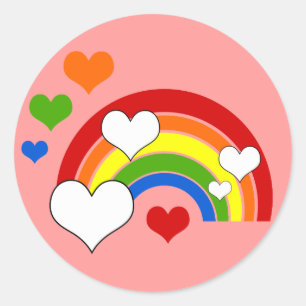 Bright Rainbow with Hearts Classic Round Sticker