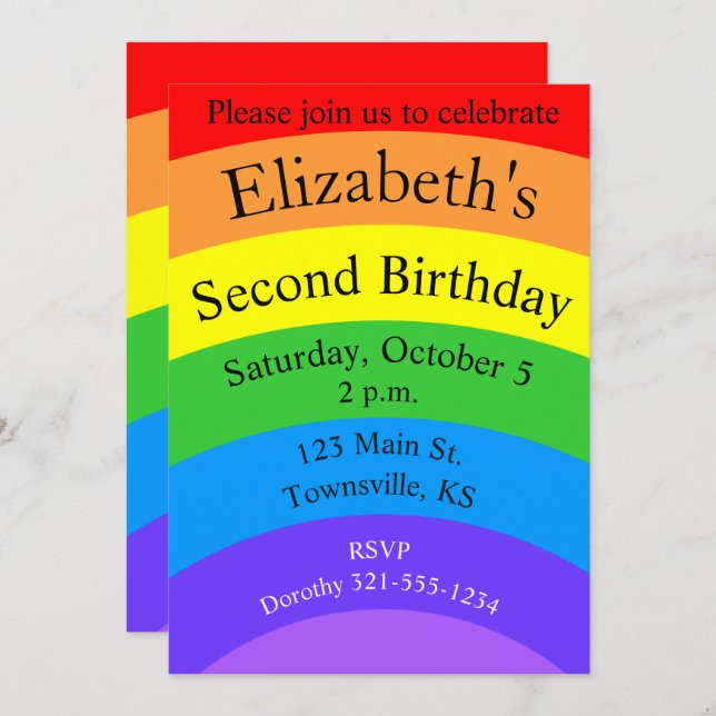Bright Rainbow with Personalised Fields Invitation (Front/Back)