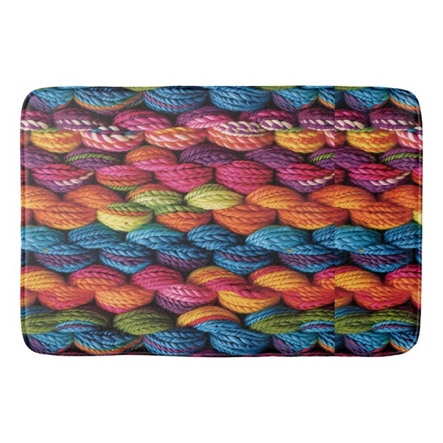 Bright rainbow yarn bath mat (Front)
