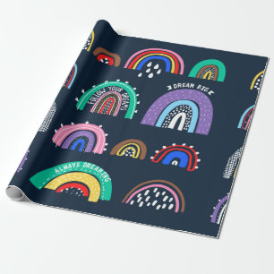 Bright rainbows on a dark background. Cute illustr Wrapping Paper