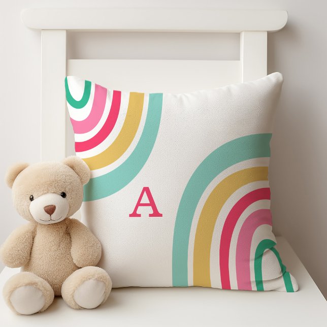 Bright Rainbows with Child's Monogram Colourful Cushion (Creator Uploaded)