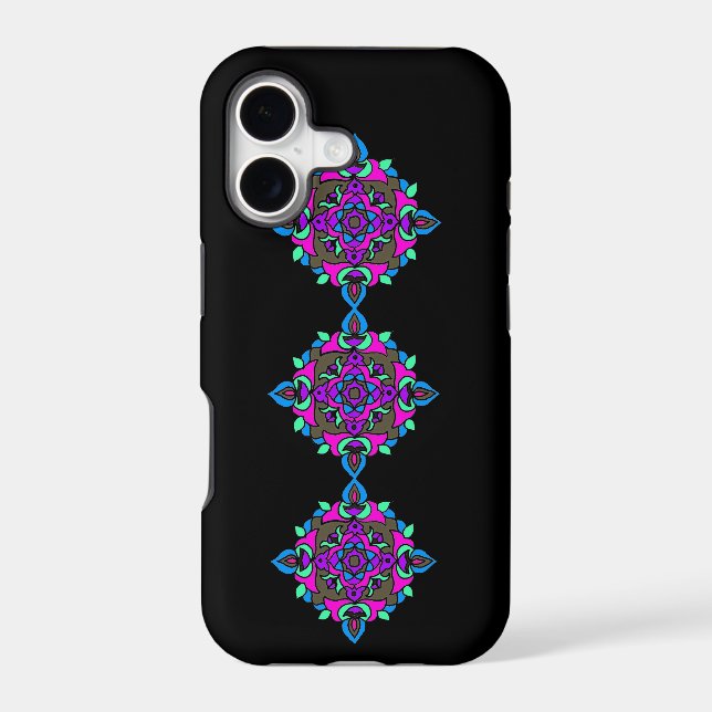 Bright Rangoli Pattern on a Black Background (Back)