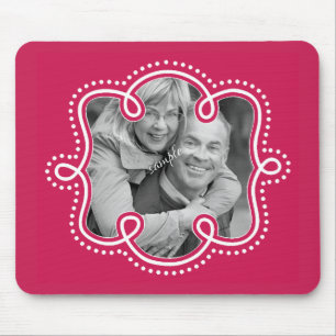Bright Raspberry Pink Doodled Frame Photo Mouse Mat