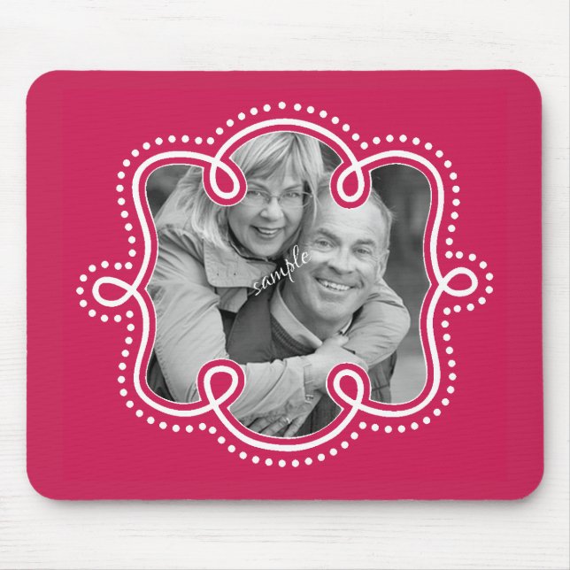 Bright Raspberry Pink Doodled Frame Photo Mouse Mat (Front)