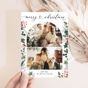 Bright Red 2 Photo Arch Christmas Card 