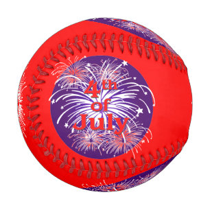Bright Red 4th of July Fireworks Celebration Baseball