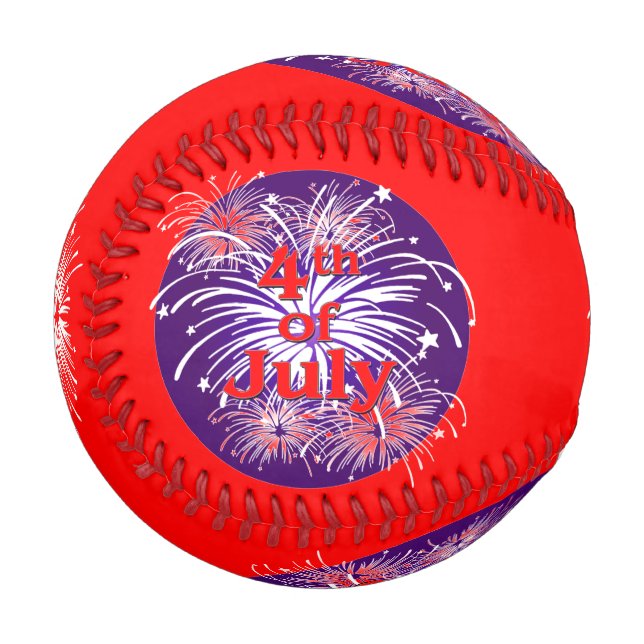 Bright Red 4th of July Fireworks Celebration Baseball (Front Left)