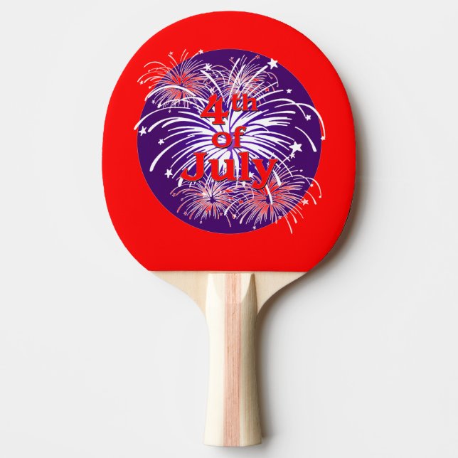 Bright Red 4th of July Fireworks Celebration Ping Pong Paddle (Front)