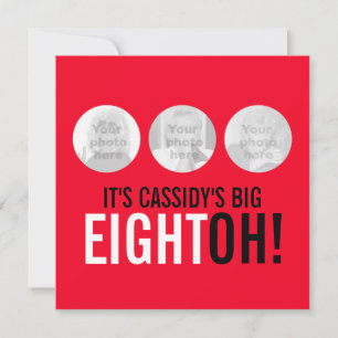 Bright red 80th EIGHTOH! photo birthday invite