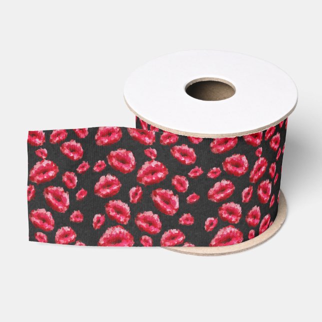 Bright Red Abstract Lips Grosgrain Ribbon (Spool)