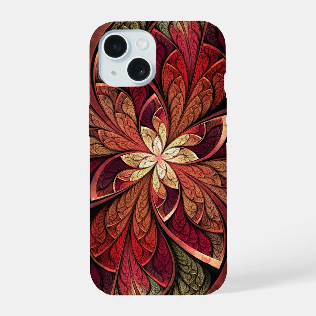 Bright Red Abstract Stained Glass Pattern iPhone 15 Case (Back)