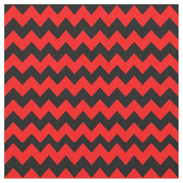 Bright Red and Black Chevron Pattern Fabric (Close Up)