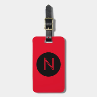 Bright Red and Black Circle Monogram Luggage Tag