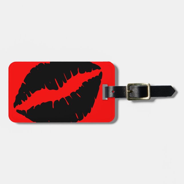 Bright Red and Black Kiss Luggage Tag (Front Horizontal)