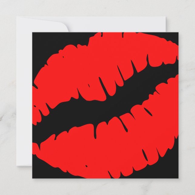 Bright Red and Black Kiss Print Fabulous & Fifty Invitation (Front)
