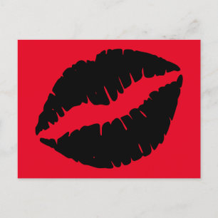 Bright Red and Black Lipstick Kiss Postcard