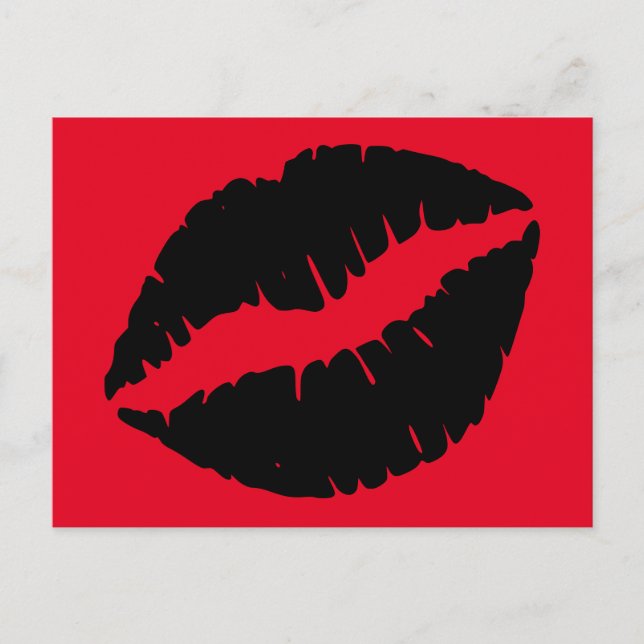 Bright Red and Black Lipstick Kiss Postcard (Front)