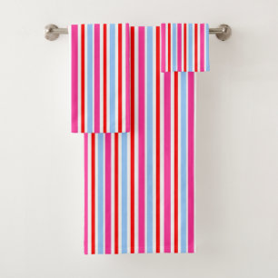 Bright Red and Blue Candy Stripes Bath Towel Set