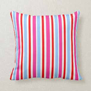 Bright Red and Blue Candy Stripes Cushion