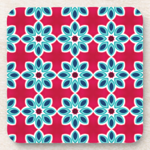 Bright Red and Blue Modern Geometric Pattern Coaster
