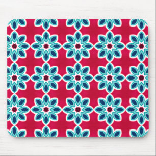 Bright Red and Blue Modern Geometric Pattern Mouse Mat