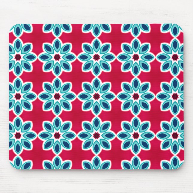 Bright Red and Blue Modern Geometric Pattern Mouse Mat (Front)