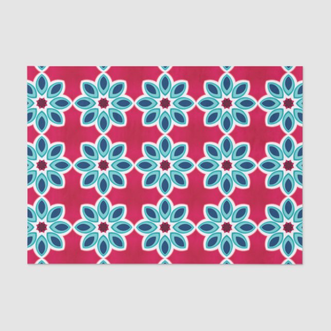 Bright Red and Blue Modern Geometric Pattern Tissue Paper (Front)
