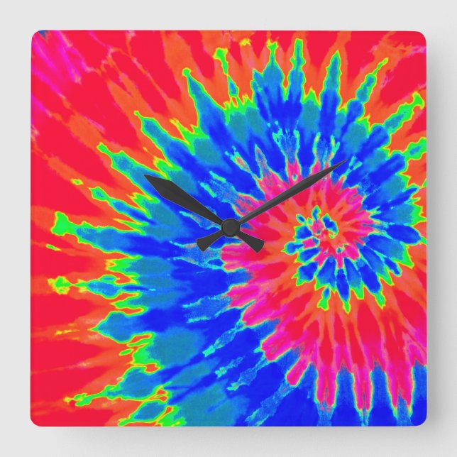Bright Red and Blue Spiral Tie Dye Clock (Front)