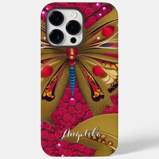 Bright Red and Gold Butterfly Personalised Name Case-Mate iPhone Case (Back)