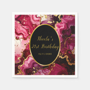 Bright Red and Gold Marble Agate Birthday Party Napkin