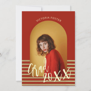 Bright Red and Gold Photo Graduation Party  Invitation
