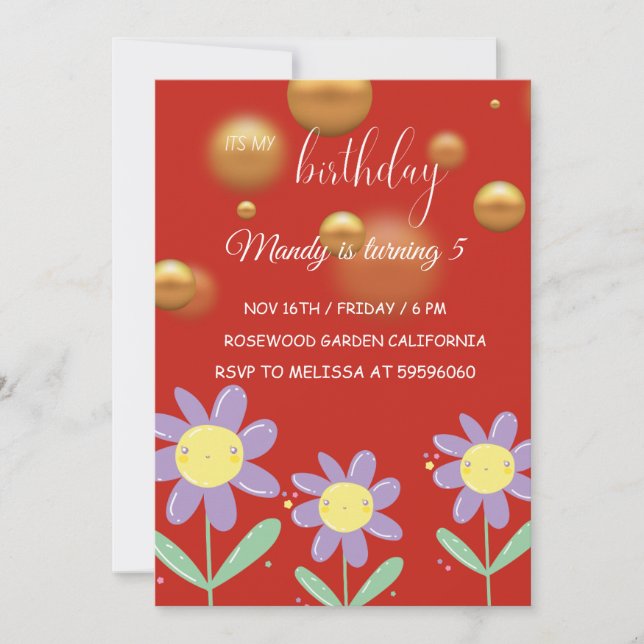 Bright Red And Golden ITS My Birthday Invite  (Front)
