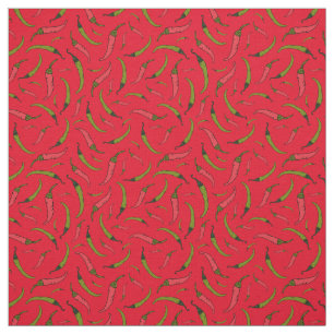 Bright Red and Green Chilli Pepper Food Pattern Fabric