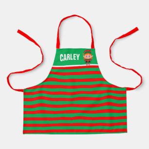 Bright Red and Green Elf Striped Personalised Apron