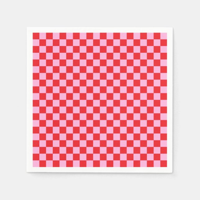 Bright Red and Light Pink Checkered Napkin (Front)