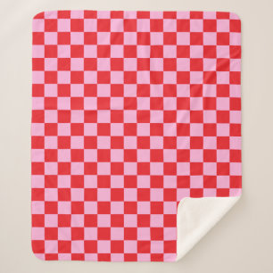 Bright Red and Light Pink Checkered Sherpa Blanket