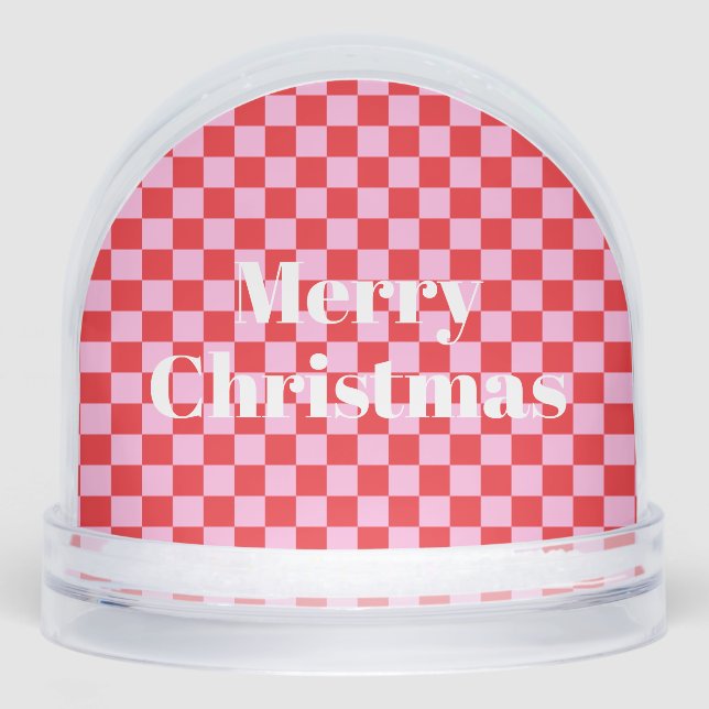 Bright Red and Light Pink Checkered Snowglobe (Front)